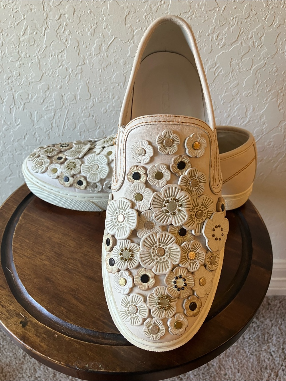Coach Cream Floral Appliqué Slip-On Mules